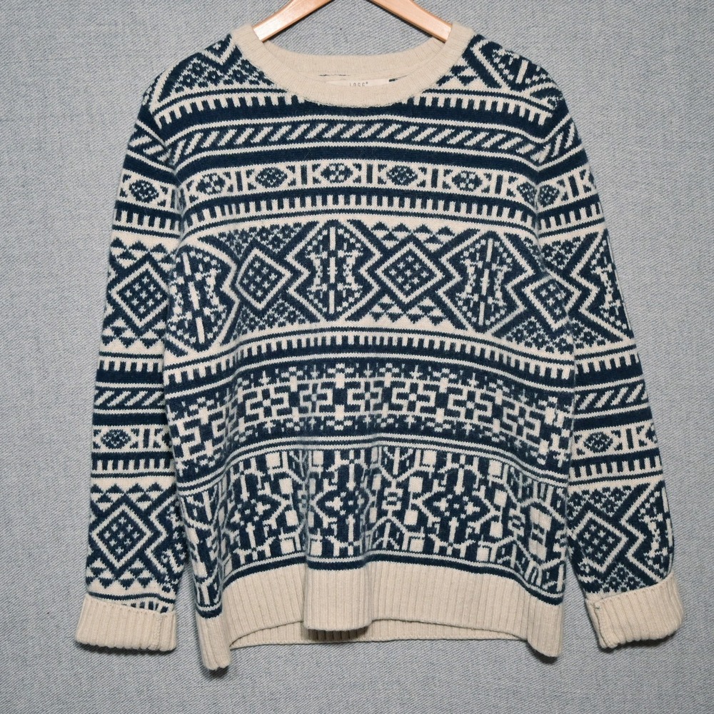 LOGG by H&M Pullover Sweater Fair Isle Wool Blend Blue White Mens Large Cozy